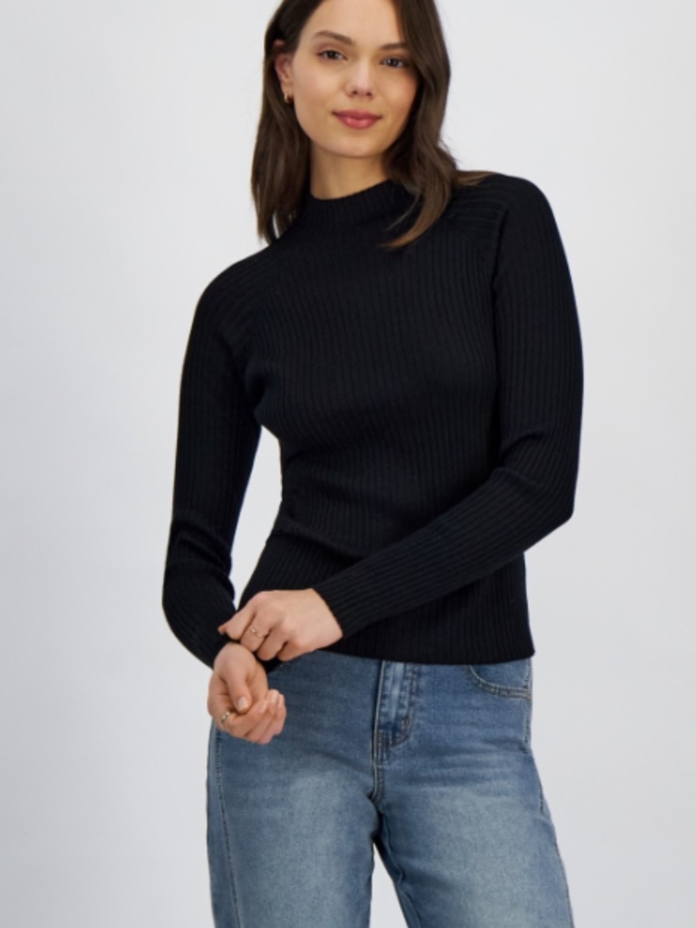 Hooked up by Iot Juniors' Mock-Neck Rib-Knit Sweater - Black SIZE XS NWT - Picture 2 of 4